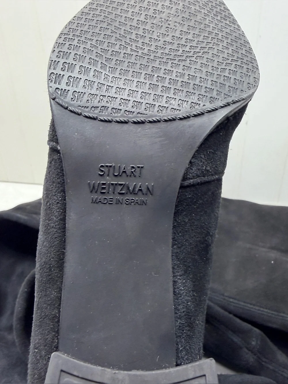 Stuart Weitzman Over The Knee Suede Chunky Heel Boot Black size 6.5 M
